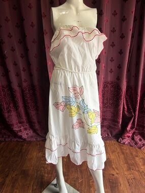 Vintage Entourage White Ruffle Hem Floral Strapless Sundress Size Large